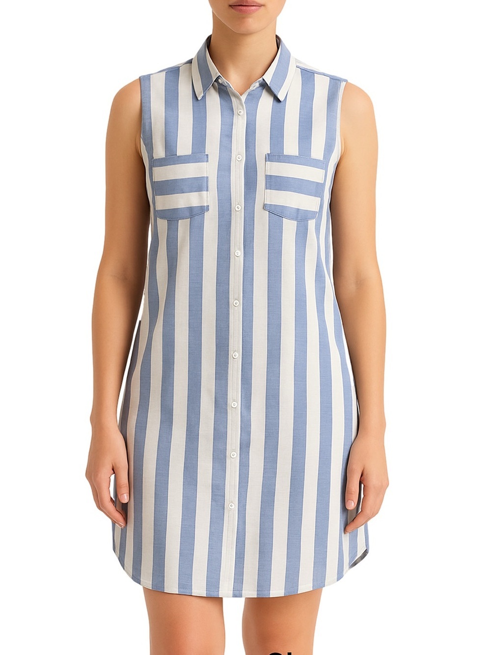 SHARAGANO Shirt Dress Sleeveless Button Up Blue/White Stripes Women Size 10